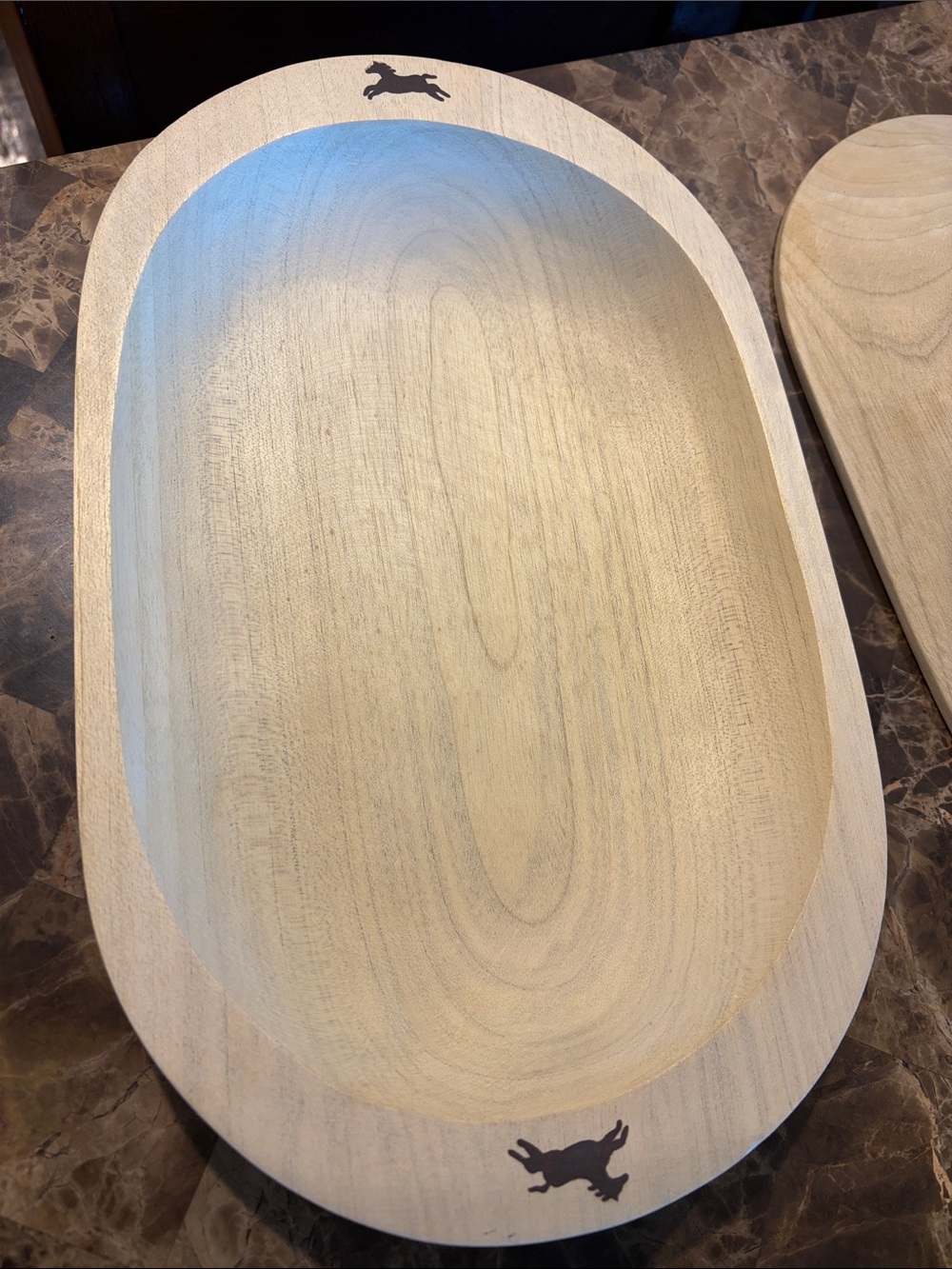 Chapparal Natural Light Wood Oval Decorative Bowl with Horse Silhouette